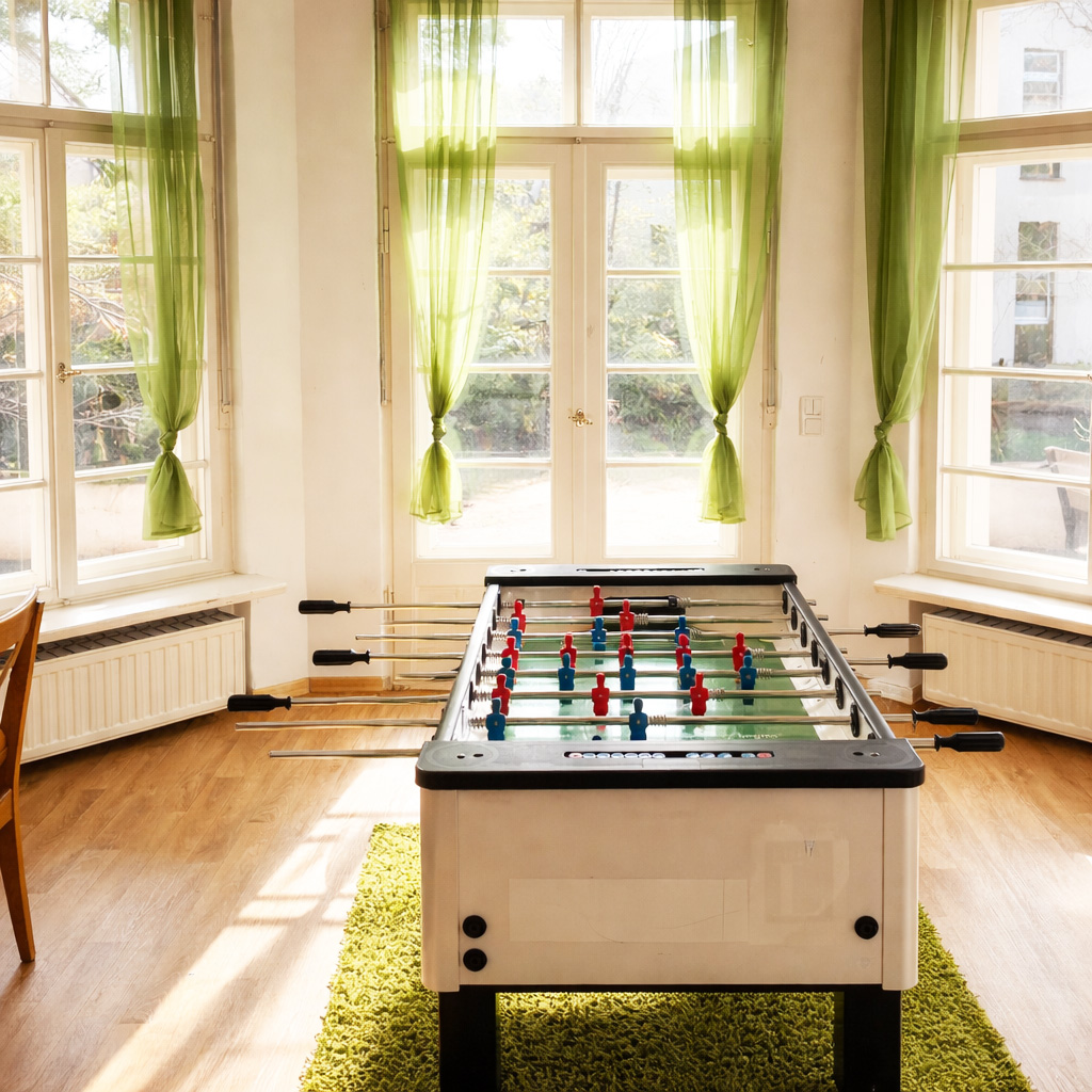Freundlicher Wohnbereich mit Tischkicker